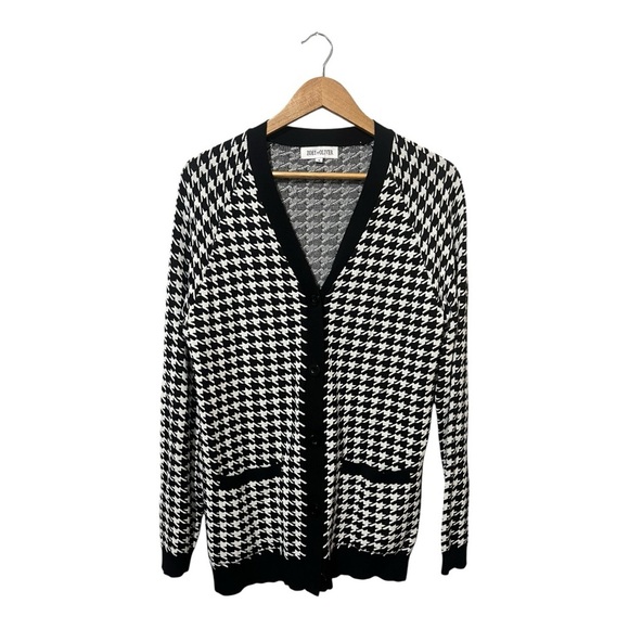 Zoey + Oliver Houndstooth Cardigan Sweater Size 4 (Large/XL) Black White - Picture 1 of 5